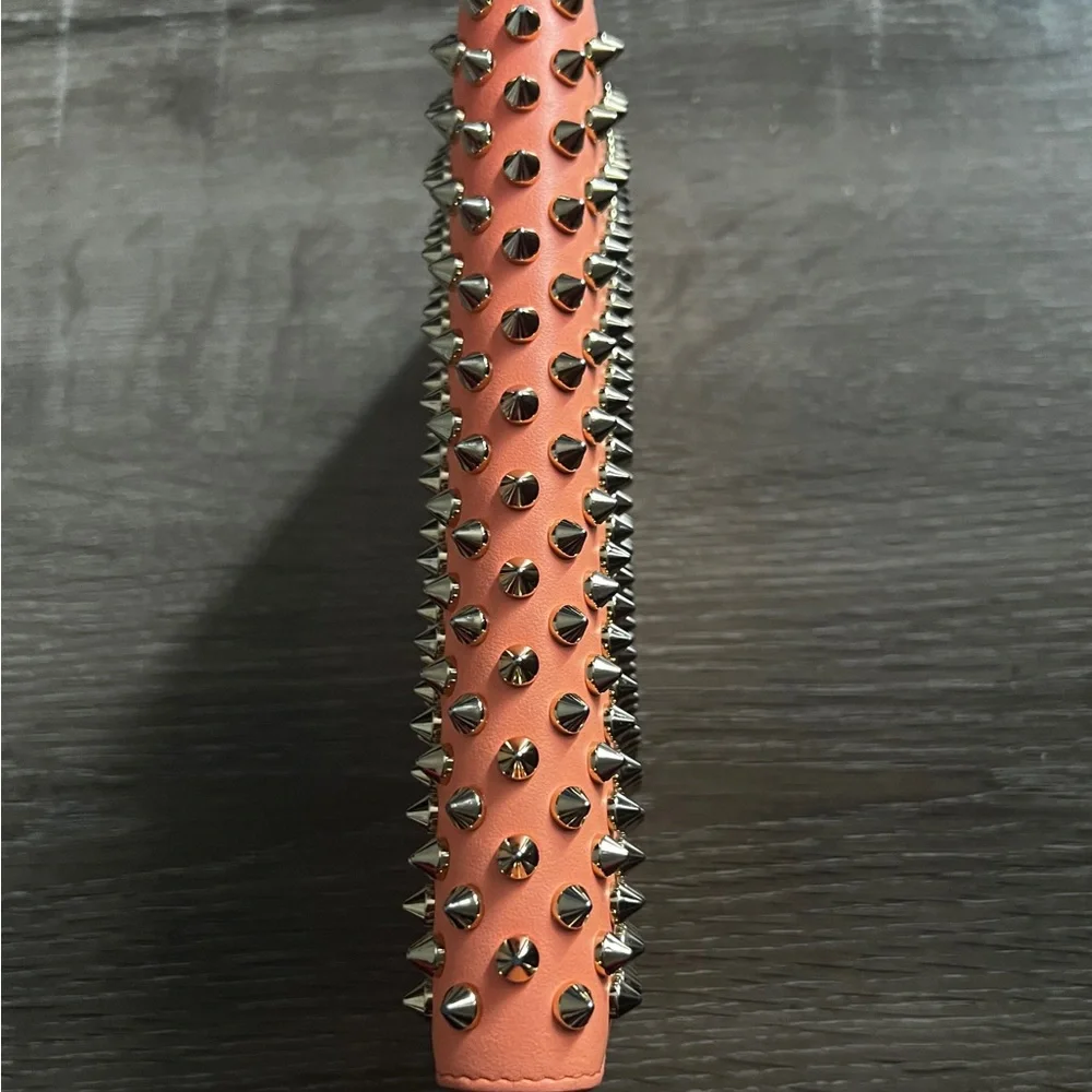 Christian Louboutin Pink Leather Studded Long Wallet Panettone - Picture 7 of 12